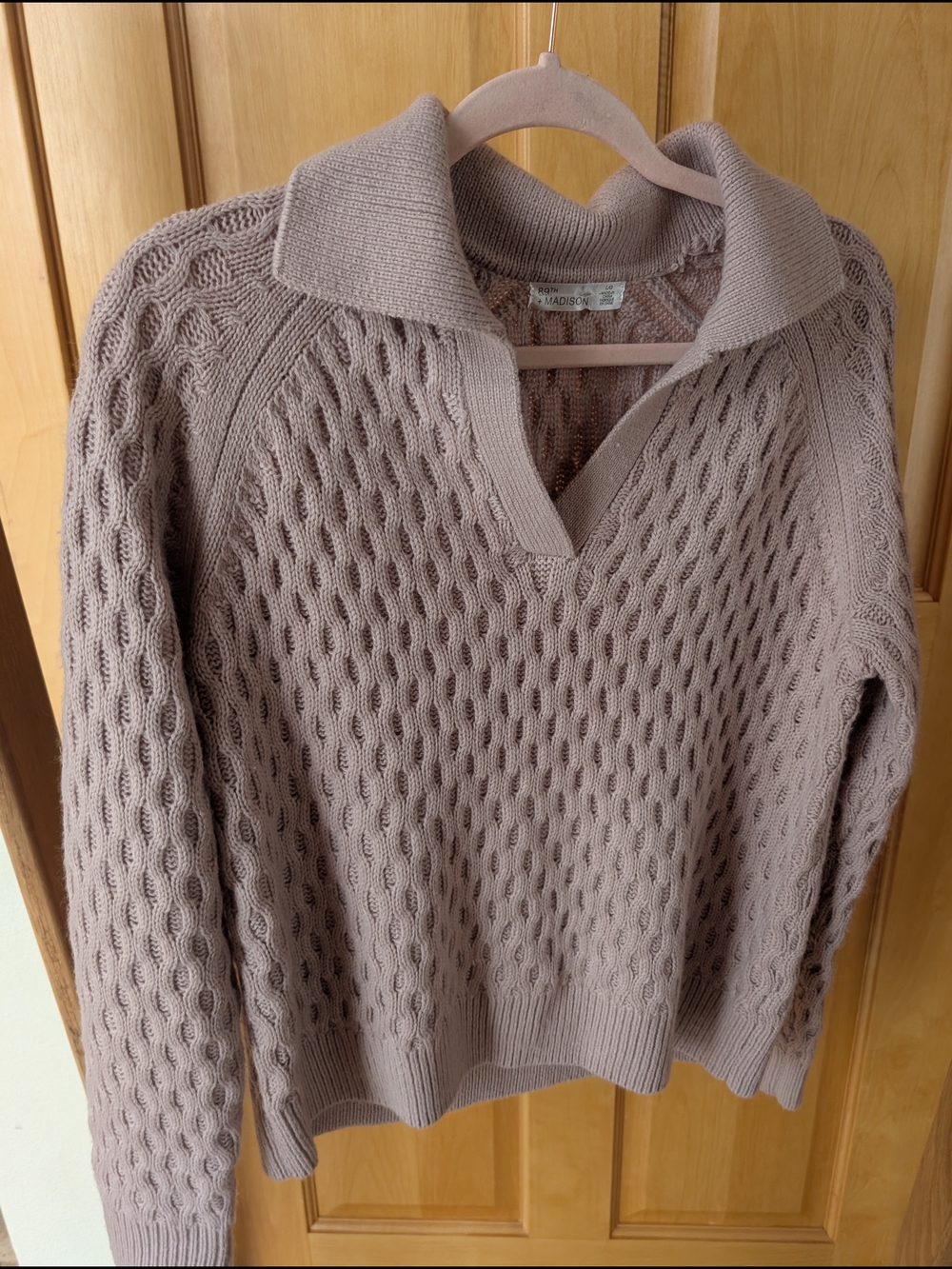 89th & Madison Open-Weave V-Neck Sweater - Mauve